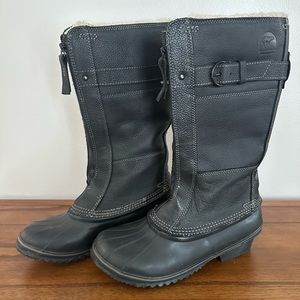 Sorrel Fancy Tall Black Leather Grizzly Gear Winter Duck Boot Zip Women’s 8